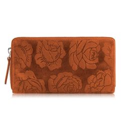Portfel damski skórzany pomarańczowy w kwiaty RFID Paolo Peruzzi T-115-HOR. Brązowe portfele PAOLO PERUZZI, bez wzorów, ze skóry. Za 59.99 zł.