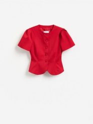 Żakiet z krótkimi rękawami - czerwony. Czerwone marynarki i żakiety Reserved, l, bez wzorów, z tkaniny. Za 159.99 zł.