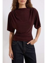 Trendyol Bluzka w kolorze brązowym rozmiar: L. Brązowe bluzki Trendyol, l, bez wzorów, bez kołnierzyka, bez ramiączek. Za 73.99 zł.