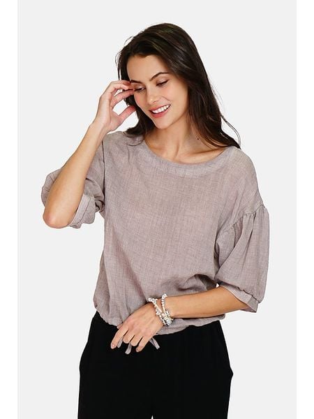 Le Jardin du Lin Lniana bluzka w kolorze szarobrązowym rozmiar: 36. Brązowe bluzki Le jardin du lin, bez wzorów, ze lnu, klasyczne, bez kołnierzyka, bez ramiączek. Za 127.95 zł.