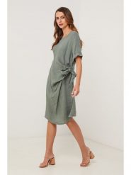 Lin Passion Lniana sukienka w kolorze khaki rozmiar: 40/42. Brązowe sukienki Lin Passion, na co dzień, bez wzorów, ze lnu, klasyczne, bez kołnierzyka, bez ramiączek, midi, proste. Za 143.99 zł.