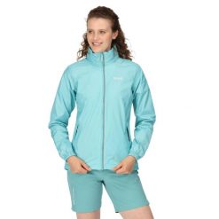 Kurtka trekkingowa damska Corinne IV przeciwdeszczowa. Niebieskie kurtki sportowe Regatta, m, bez wzorów, z poliamidu, bez kaptura, trekkingowe. Za 199.99 zł.