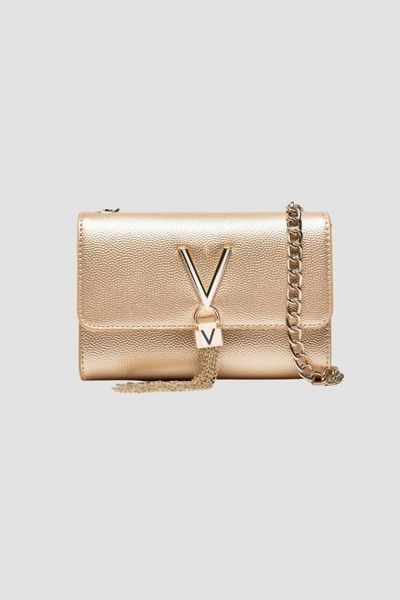 VALENTINO Złota kopertówka Divina SS26. Żółte kopertówki Valentino by Mario Valentino, bez wzorów, bez dodatków. W wyprzedaży za 189.99 zł.