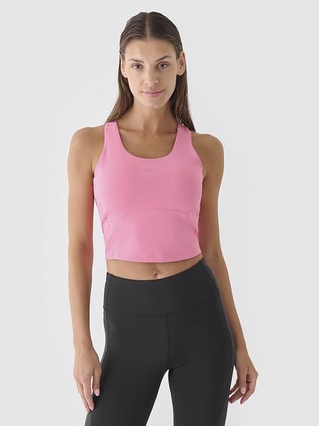 4F Top sportowy w kolorze jasnoróżowym rozmiar: M. Różowe koszulki sportowe 4f, bez wzorów, z materiału, bez ramiączek, outdoorowe. Za 52.67 zł.