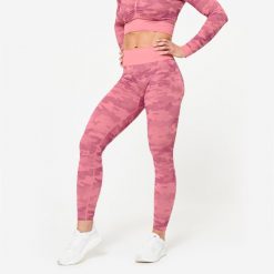 Legginsy fitness damskie Domyos. Czerwone legginsy sportowe DOMYOS, xs, bez wzorów, z elastanu, na fitness i siłownię. W wyprzedaży za 59.99 zł.