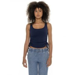 Odzież sportowa na co dzień na siłownię. Niebieskia koszulki sportowe LEONE 1947 APPAREL, bez wzorów, z bawełny, bez ramiączek, na fitness i siłownię. W wyprzedaży za 56.94 zł.