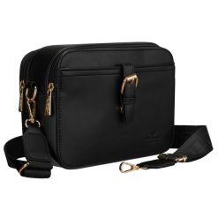 Czarna listonoszka damska mała torebka na ramię crossbody ze skóry ekologicznej Peterson PTN MX04-P. Czarne torby na ramię Peterson, bez wzorów, ze skóry ekologicznej, na ramię, małe, bez dodatków. Za 89.99 zł.