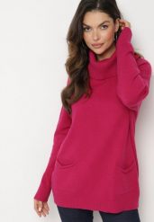 Fuksjowy Golf z Wiskozą Zdobiony Wsuwanymi Kieszonkami Viaela. Czerwone golfy Born2be, plus size, z aplikacjami, z jeansu, bez ramiączek. Za 84.99 zł.