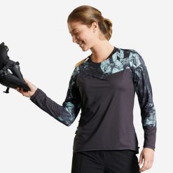 Bluza rowerowa damska Rockrider Expl 500 długi rękaw. Czarne bluzy sportowe ROCKRIDER, m, bez wzorów, z materiału, bez kaptura. Za 99.99 zł.