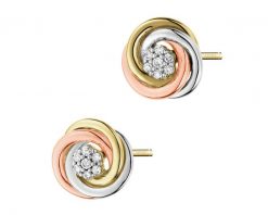 Kolczyki z żółtego, białego i różowego złota z diamentami - 0,08 ct - próba 585. Białe kolczyki Apart, z diamentem, złote. Za 1,990.00 zł.