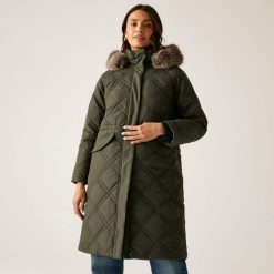 Płaszcz damski zimowy ocieplany Freyla. Zielone płaszcze Regatta, na zimę, bez wzorów, z puchu, bez kaptura. Za 599.99 zł.