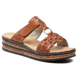 Klapki Rieker. Brązowe klapki Rieker, bez wzorów, bez obcasa. Za 289.99 zł.