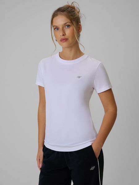 4F T-shirt regular gładki damski - biały XL. Białe t-shirty 4f, uniwersalny, bez wzorów, z bawełny, bez kołnierzyka, bez ramiączek. Za 49.99 zł.
