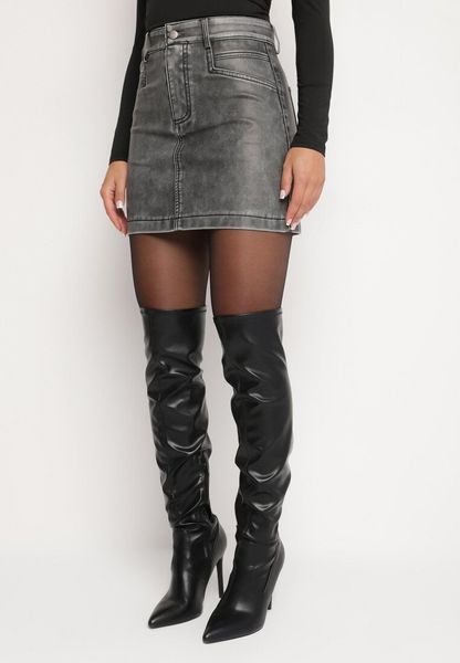 Szara Trapezowa Spódnica z Ekoskóry Tortinna. Szare spódnice Born2be, do pracy, s, bez wzorów, biznesowe, mini, dopasowane. Za 54.99 zł.