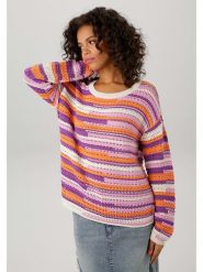 Aniston Sweter w kolorze fioletowo-biało-pomarańczowym rozmiar: 40. Białe swetry Aniston, bez wzorów, bez ramiączek. Za 66.00 zł.