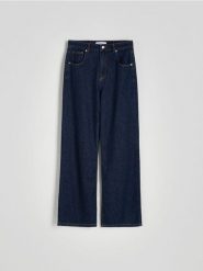 Jeansy wide leg - granatowy. Niebieskie jeansy Reserved, bez wzorów, z podwyższonym stanem. W wyprzedaży za 119.99 zł.