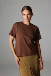 T-SHIRT KIM BRĄZOWY XS - Flawless. Brązowe t-shirty Flawless, uniwersalny, bez wzorów, z bawełny, bez kołnierzyka, bez ramiączek. Za 219.00 zł.
