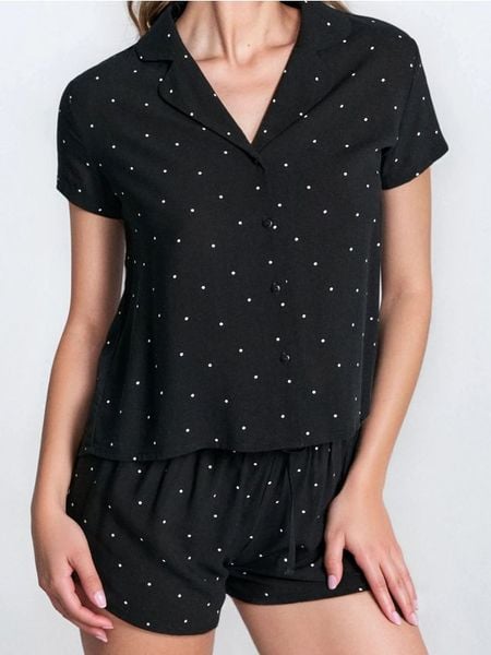 Piżama dwuczęściowa z wiskozy - czarny. Czarne piżamy Sinsay, bez wzorów, z wiskozy, bez ramiączek. Za 49.99 zł.