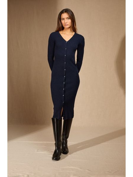 Perfect Cashmere Kaszmirowa sukienka "Maria" w kolorze granatowym rozmiar: L. Niebieskie sukienki Perfect Cashmere, l, bez wzorów, z kaszmiru, bez kołnierzyka, bez ramiączek, midi. Za 665.99 zł.