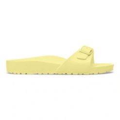 BIRKENSTOCK Madrid EVA Popcorn Klapki damskie. Żółte klapki Birkenstock, bez wzorów, bez obcasa. Za 189.99 zł.