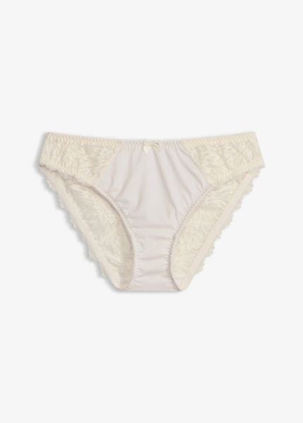 Figi z delikatną koronką. Białe figi bonprix, bez wzorów, z koronki. Za 39.99 zł.