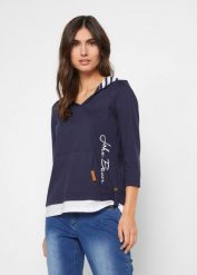 Bluza z kapturem z czystej bawełny, rękawy 3/4. Niebieskie bluzy bonprix, bez wzorów, z bawełny, z kapturem. Za 69.99 zł.
