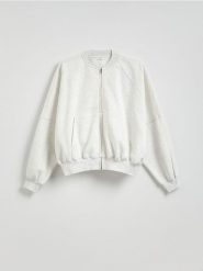 Bawełniana bluza z suwakiem - jasnoszary. Szare bluzy Reserved, l, bez wzorów, z bawełny, bez kaptura. W wyprzedaży za 69.99 zł.