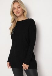 Czarny Sweter z Wiskozą i Bawełną Ozdobiony Tłoczeniem Vianira. Czarne swetry Born2be, l, z aplikacjami, z bawełny, bez ramiączek. Za 89.99 zł.