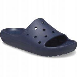 Klapki Dla Dorosłych Crocs Classic V2 Slide. Niebieskie klapki Crocs, bez wzorów, z materiału, bez obcasa. Za 111.99 zł.