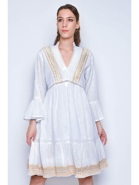 H.H.G. Sukienka w kolorze biało-beżowym rozmiar: XL. Białe sukienki H.H.G., xl, bez wzorów, z bawełny, bez kołnierzyka, bez ramiączek, midi. Za 74.28 zł.