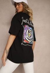 Czarny T-shirt Koszulka z Bawełny Ozdobiona Nadrukiem i Napisem Just Be There Felena. Czarne bluzki Renee, l, bez wzorów, z bawełny, bez kołnierzyka, bez ramiączek. Za 59.99 zł.