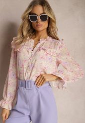 Różowa Koszula z Falbaniastymi Wstawkami Leviosta. Fioletowe koszule Renee, l, bez wzorów, eleganckie, bez kołnierzyka, bez ramiączek. Za 89.99 zł.