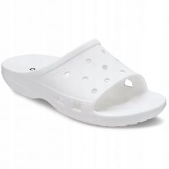 Klapki Dla Dorosłych Crocs Saturday Slide. Białe klapki Crocs, bez wzorów, z materiału, bez obcasa. Za 109.99 zł.