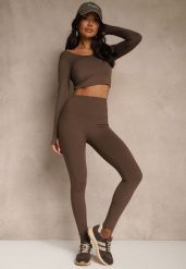 Brązowe Legginsy High Waist Ozdobione Przeszyciem Belanessa. Brązowe legginsy Renee, m, bez wzorów, z jeansu, z podwyższonym stanem. Za 69.99 zł.