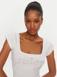 Juicy Couture Bluzka Regal JCBCT224831 Biały Slim Fit. Białe bluzki Juicy Couture, xxs, bez wzorów, z bawełny, bez kołnierzyka, bez ramiączek. Za 119.99 zł.