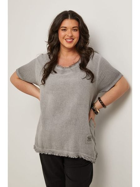 Curvy Lady Bluzka w kolorze szarym rozmiar: 44/46. Szare bluzki Curvy Lady, bez wzorów, klasyczne, z asymetrycznym kołnierzem, bez ramiączek. Za 160.96 zł.