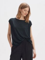 OPUS Lniana koszulka w kolorze czarnym rozmiar: 42. Czarne bluzki Opus, bez wzorów, ze lnu, bez kołnierzyka, bez ramiączek. Za 141.85 zł.