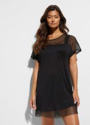 Tunika plażowa z lejącej wiskozy. Czarne tuniki bonprix, na plażę, bez wzorów, z wiskozy, bez kołnierzyka, bez ramiączek. Za 104.99 zł.
