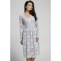 Długa sukienka z koronki na313. Szare sukienki Pepe, na jesień, xs, bez wzorów, z koronki, eleganckie, bez kołnierzyka, bez ramiączek, maxi. Za 169.00 zł.