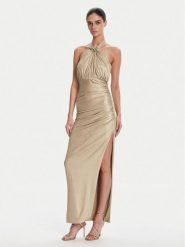 Fracomina Sukienka wieczorowa FQ25SD3002W798T4 Złoty Slim Fit. Żółte sukienki Fracomina, xs, bez wzorów, z syntetyku, wizytowe, bez kołnierzyka, bez ramiączek. Za 899.99 zł.