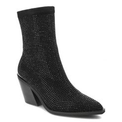 Czarne Botki Alma En Pena Eleganckie Obuwie Damskie Z Cyrkoniami. Czarne botki Alma en Pena, bez wzorów, z materiału, bez obcasa, bez zapięcia. Za 609.00 zł.
