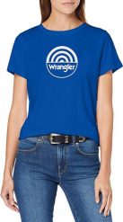 WRANGLER SS CIRCLE TEE DAMSKI T-SHIRT KOSZULKA Z KRÓTKIM RĘKAWEM LOGO NADRUK NAVY W7Z2EV114 112132160. Niebieskie bluzki Wrangler, s, bez wzorów, bez kołnierzyka, bez ramiączek. W wyprzedaży za 39.99 zł.
