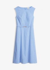 Sukienka z bengaliny z paskiem. Czarne sukienki bonprix, bez wzorów, eleganckie, bez kołnierzyka, bez ramiączek. Za 219.99 zł.