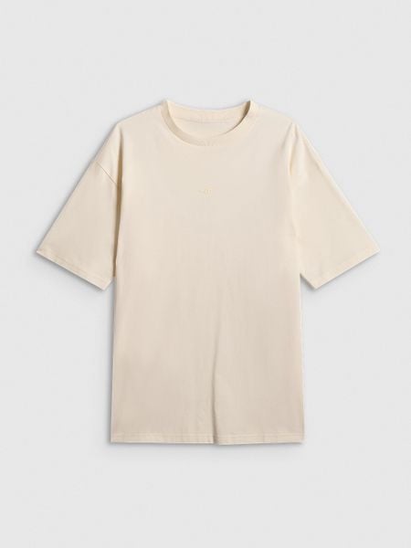 4F T-shirt loose gładki damski - beżowy XL. Brązowe t-shirty 4f, xl, bez wzorów, z bawełny, bez kołnierzyka, bez ramiączek. Za 59.99 zł.