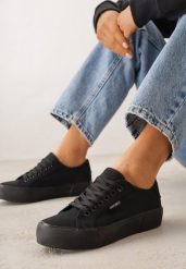 Czarne Trampki VICES z Napisem Rioselle. Czarne trampki Renee, bez wzorów, z dresówki, bez zapięcia. Za 69.99 zł.