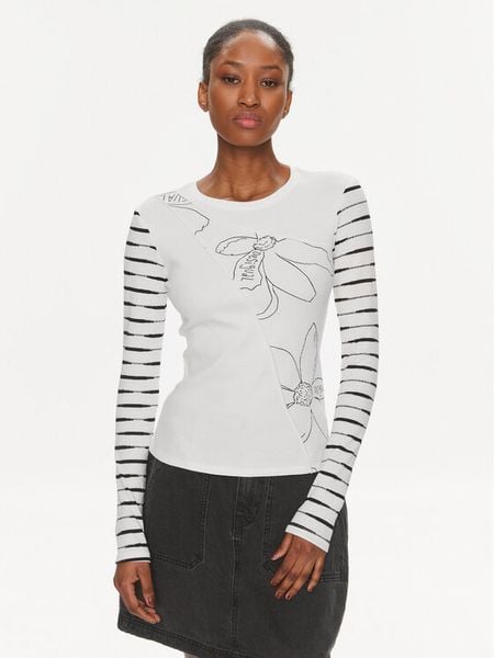 Desigual Bluzka Boston 24SWTK70 Biały Slim Fit. Białe bluzki Desigual, m, bez wzorów, z bawełny, bez kołnierzyka, bez ramiączek. Za 179.99 zł.