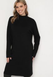 Czarna Sweterkowa Sukienka Półgolf z Bawełną i Wełną Pilara. Czarne sukienki Born2be, m, bez wzorów, z bawełny, eleganckie, bez kołnierzyka, bez ramiączek, midi, ołówkowe. Za 74.99 zł.