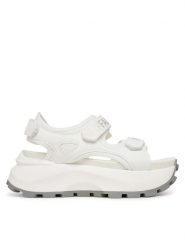 Buffalo Sandały Manhatten SND 1602368 Biały. Białe sandały Buffalo, bez wzorów, z materiału, bez obcasa, na płaskiej podeszwie, bez zapięcia. Za 389.99 zł.