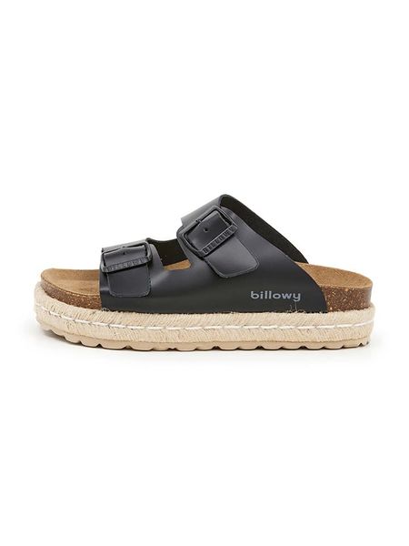 Billowy Skórzane klapki w kolorze czarnym rozmiar: 39. Czarne klapki Billowy, bez wzorów, z otwartym noskiem, bez obcasa, na platformie. Za 209.95 zł.