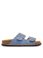 Pollini Klapki SA28373G0MTF0712 Błękitny. Niebieskie klapki Pollini, bez wzorów, ze skóry, bez obcasa. Za 739.99 zł.